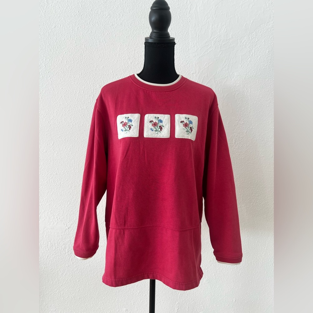 Retro 90s Grandmacore Floral Patchwork Double Collar Crewneck Sweatshirt Size M